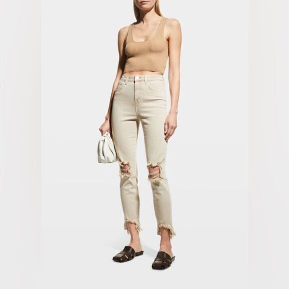 LAGENCE High Line Distressed Jean Biscuit Taupe Crop Jean - Picture 2 of 9
